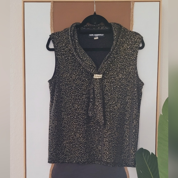 Karl Lagerfeld Tops - Karl Lagerfeld Black and Gold Women's knit Top Sz M